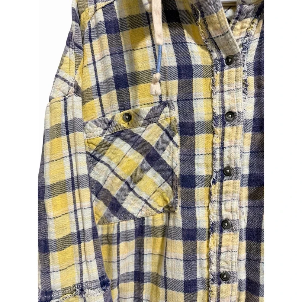 Free People We The Free Calico Basin Plaid Hooded Buttondown Jacket Size X-Large